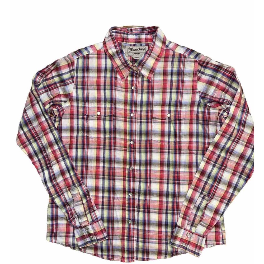 Wrangler Wrancher Women Medium Shirt Pearl Snap Multicolor Plaid Coastal Cowgirl